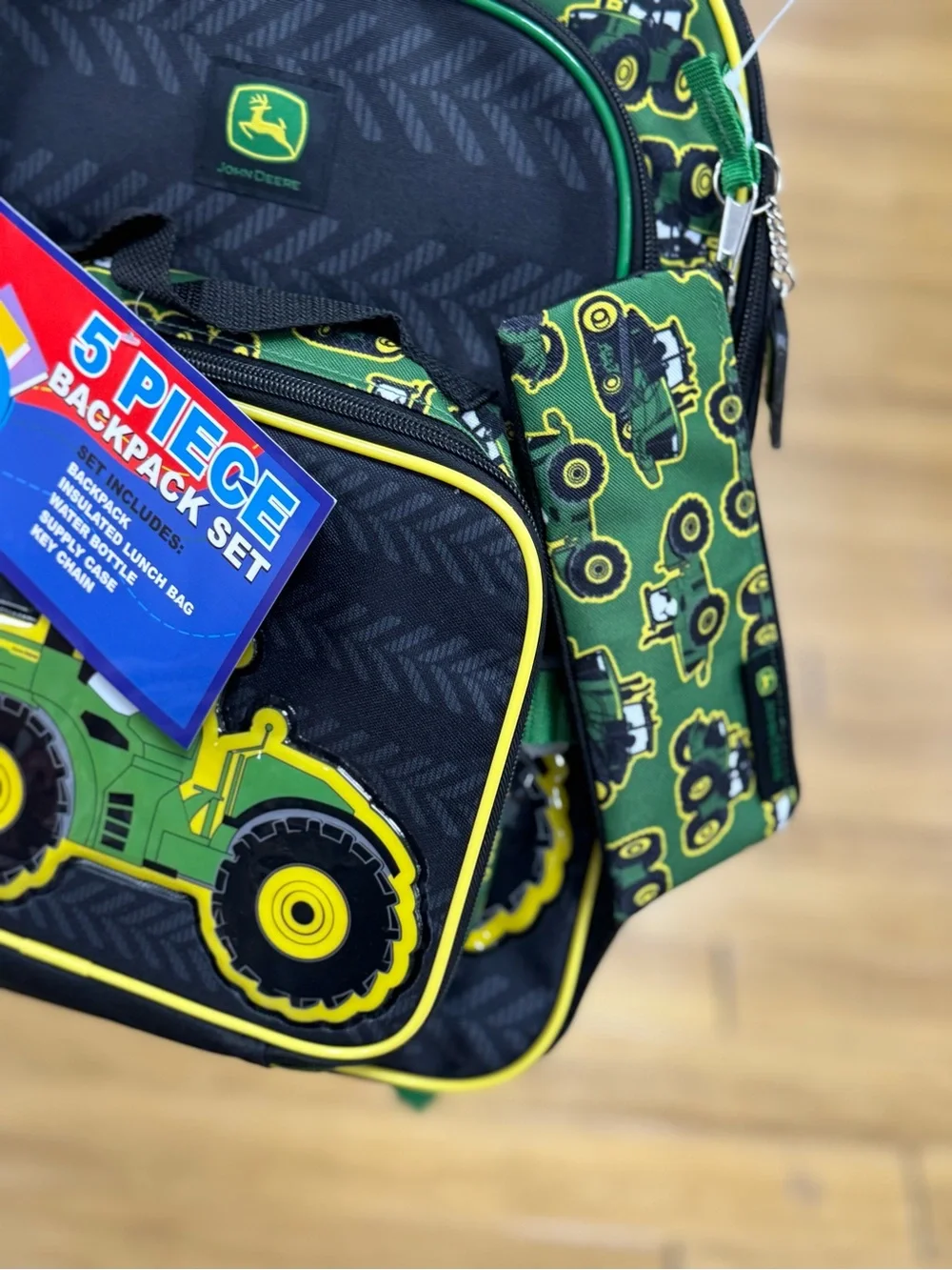 John Deere Green and Yellow Kids 5-Piece Backpack Set with Tractor Design